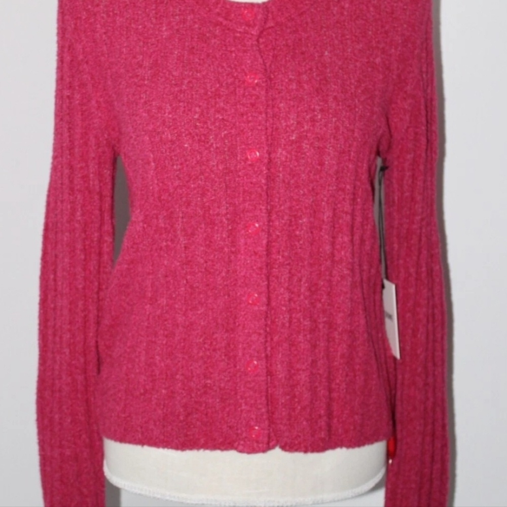 Re/Done Terry Ribbed Cardigan Dragon Fruit Med NWT MSRP $350 - Picture 2 of 8